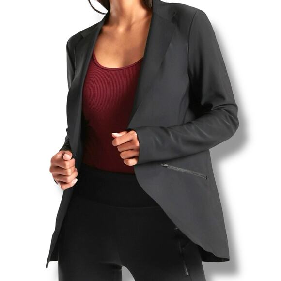 Athleta Size 8 Black Interstellar Luxe Stretch Blazer Coat Jacket 486226 UPF 50+ - Picture 1 of 7
